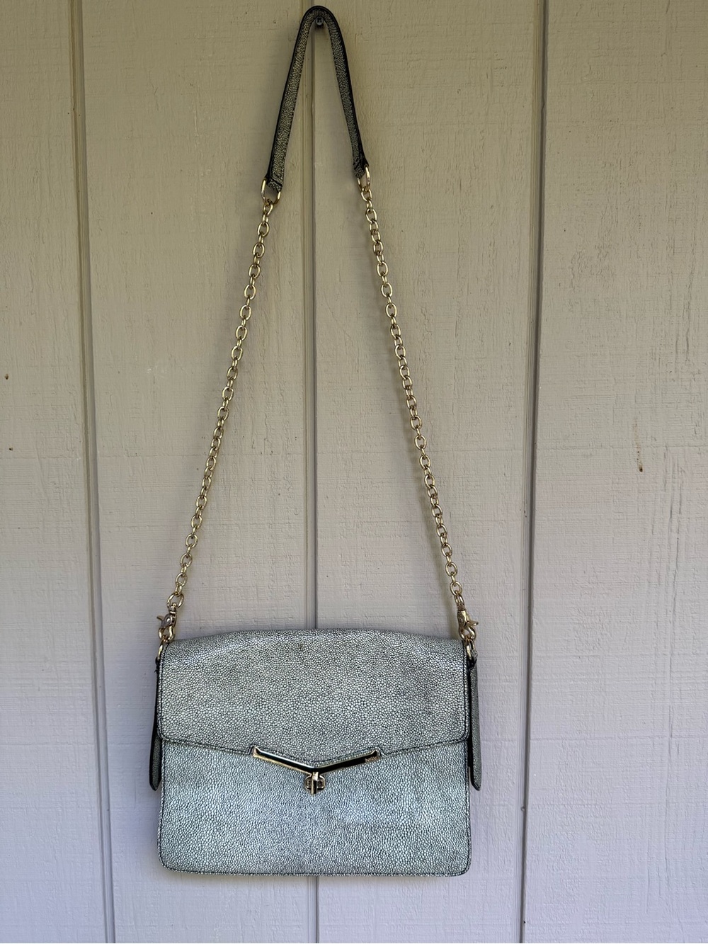 Botkier Stingray-Look Embossed Leather Bag Champagne Gold Hardware